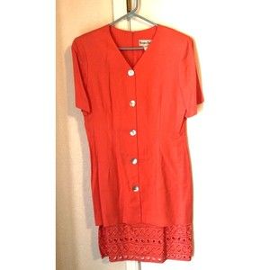 Morgan Blake Womens Shift Dress Pink Lined V Neck Short Sleeve Crochet USA 14